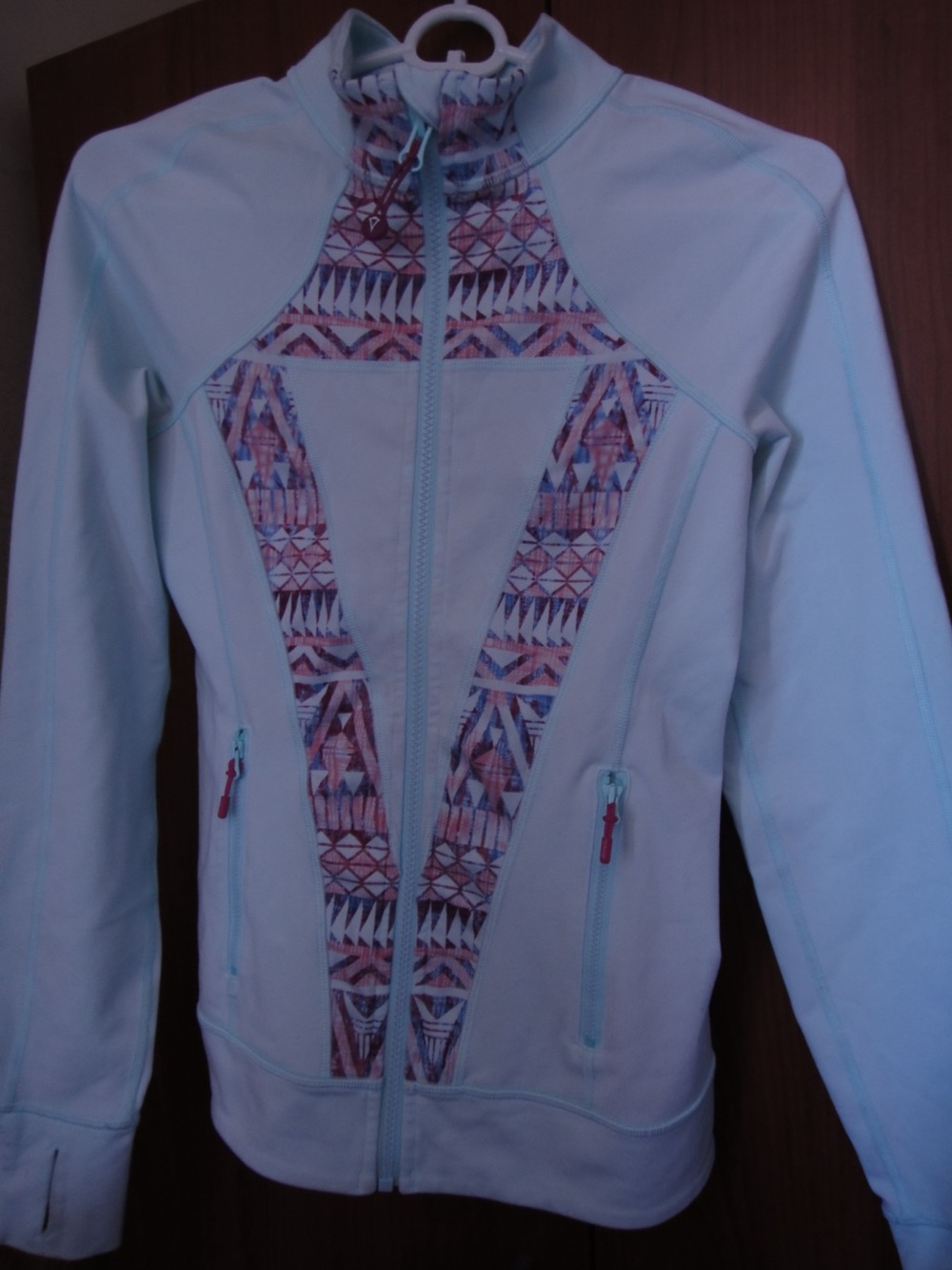 Ivivva Light Blue Full-Zip Bomber Jacket with Geo Print Panels